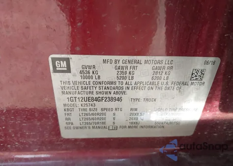 2016 GMC Sierra 2500Hd Denali из США, поврежденный, VIN 1GT12UE84GF238946